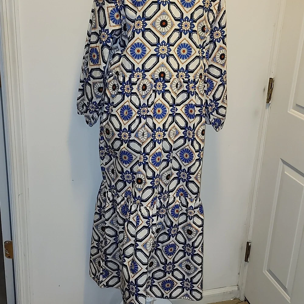 Maeve Anthropologie Blue White Pattern Midi Dress Bettina - Picture 6 of 10